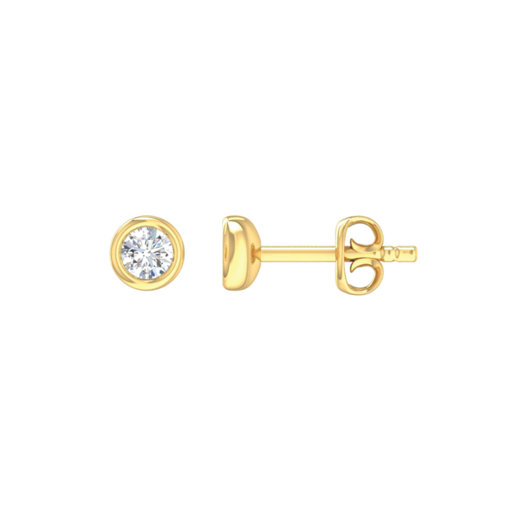 9k Yellow Gold Bezel Set Lab Diamond Stud Earrings