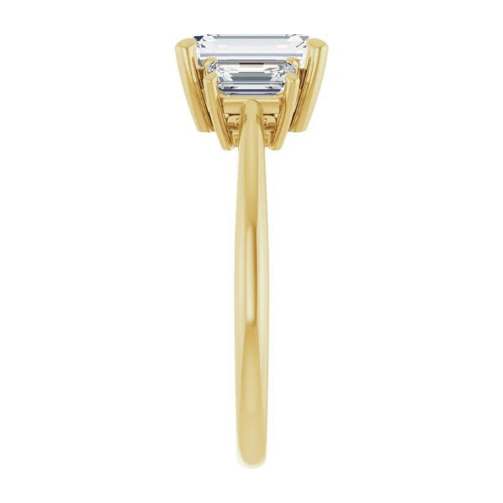 10k Yellow Gold 'Athena' Emerald Cut Moissanite Trilogy Ring