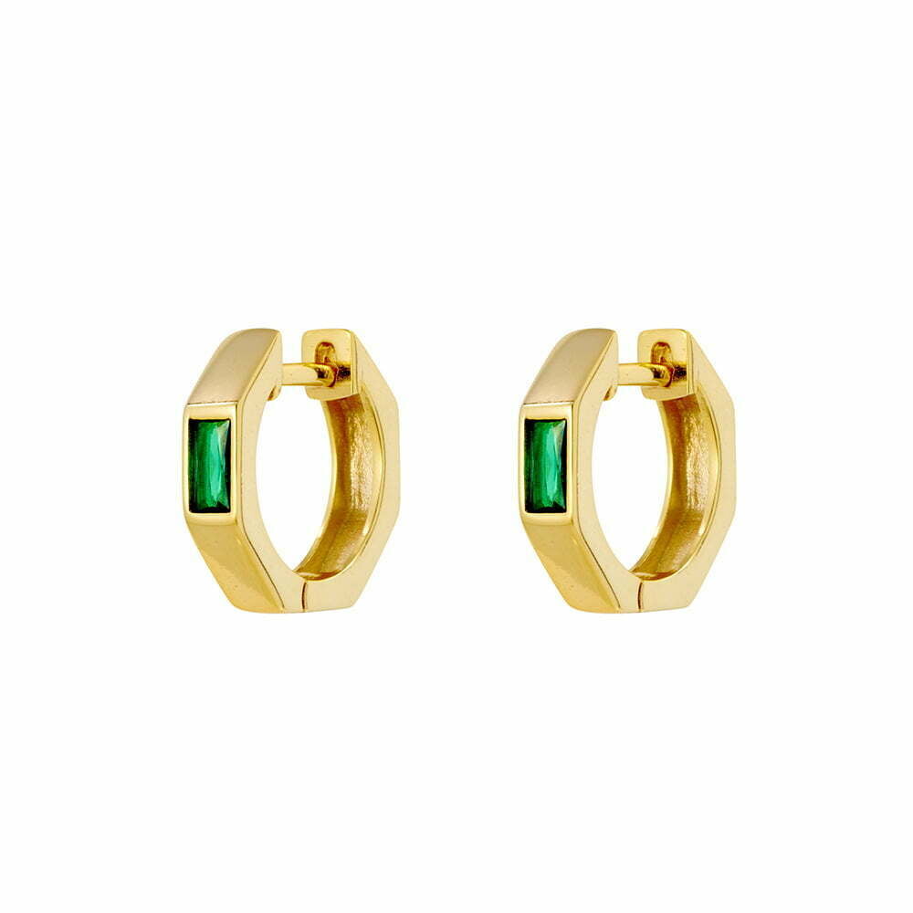 Gold Plated Hoop Earrings with Emerald Stones