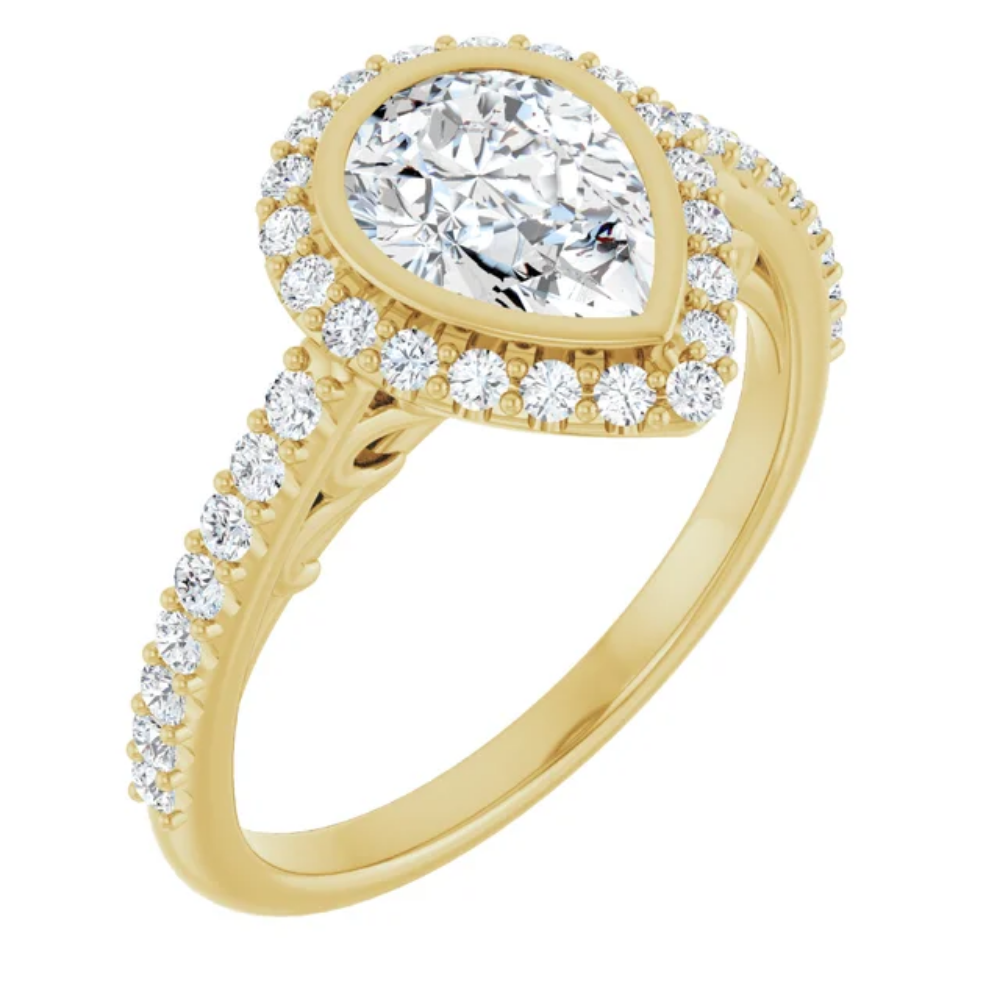 'Aurora' Pear Halo Ring