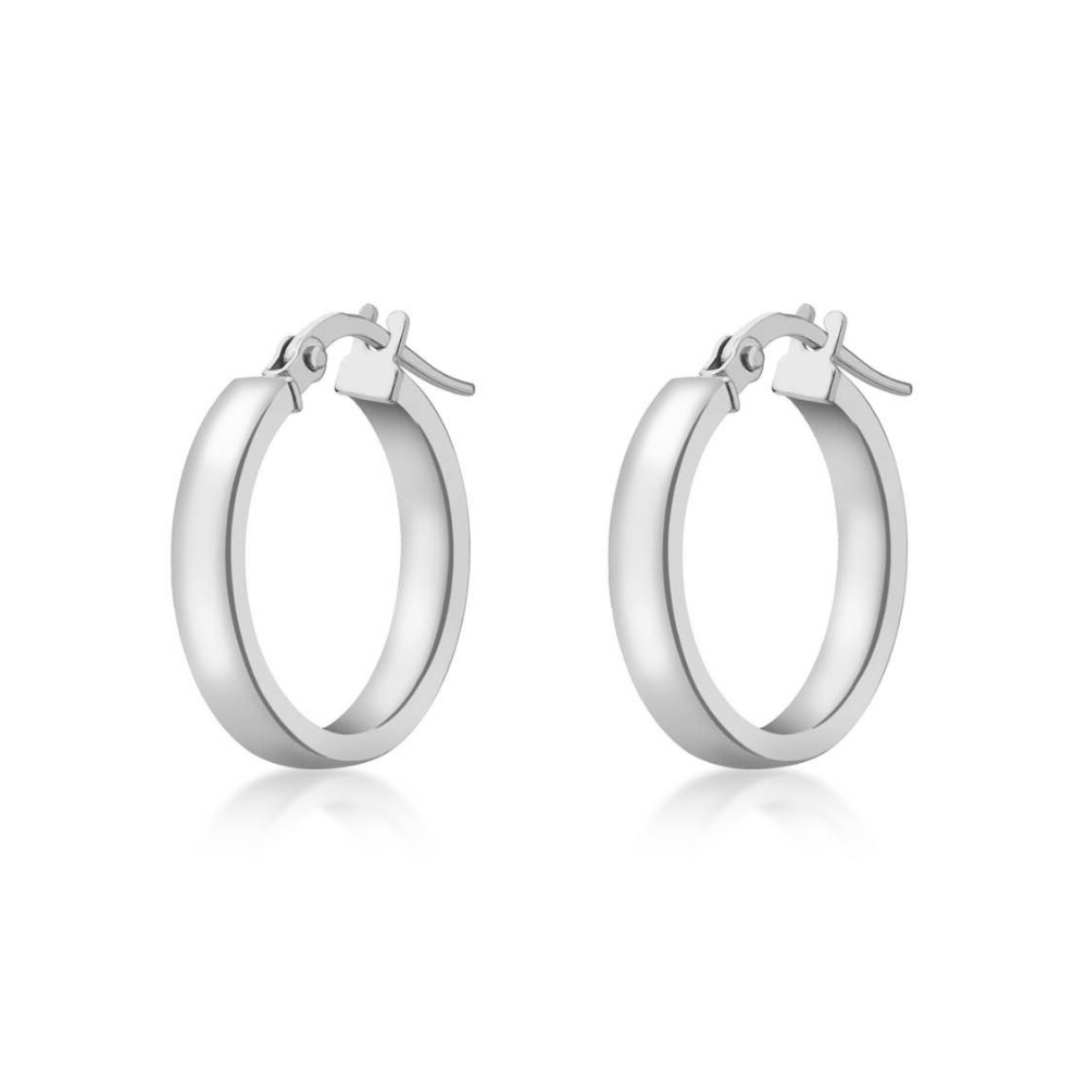 9k White Gold Rectangular-Tube Creole Hoop Earrings
