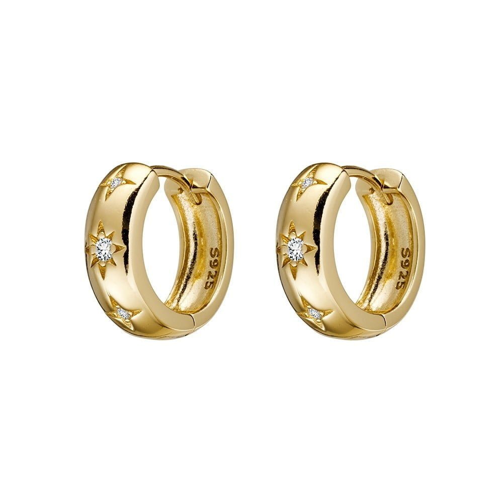 Gold Plated Thick Hoop With CZ Stars