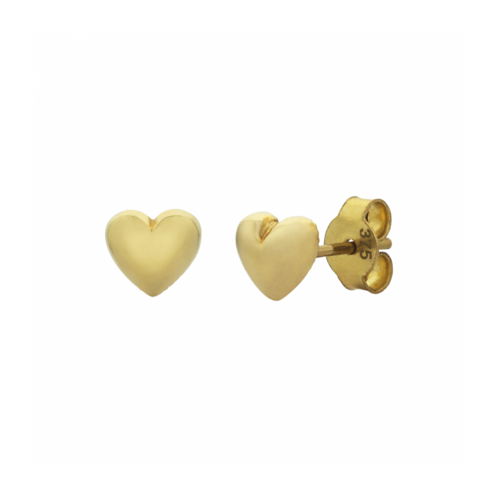 9k Yellow Gold Puff Heart Stud Earrings