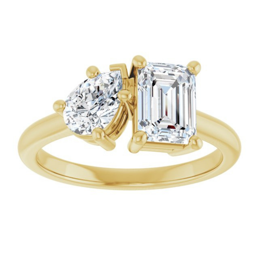 'Elodie' Pear & Emerald Cut Toi et Moi Two Stone Ring
