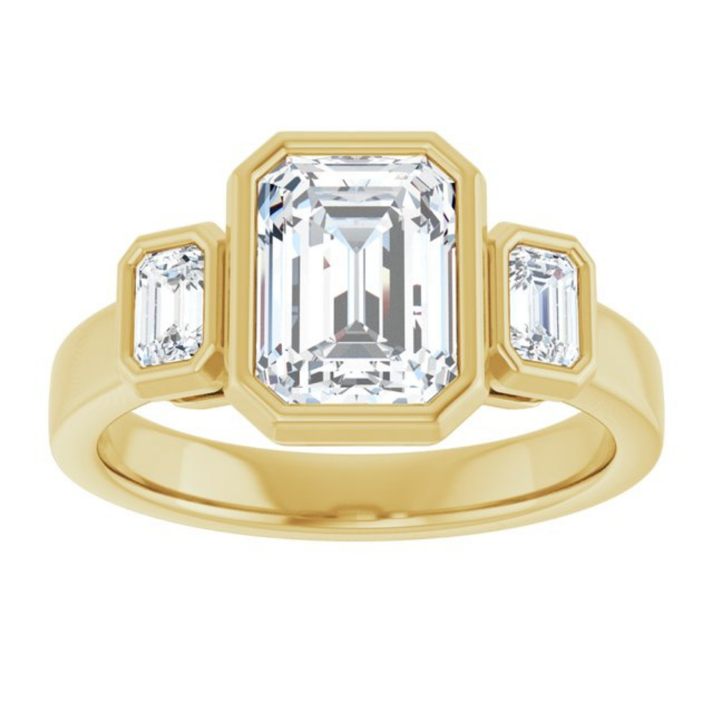 'Elara' Bezel Emerald Trilogy Ring