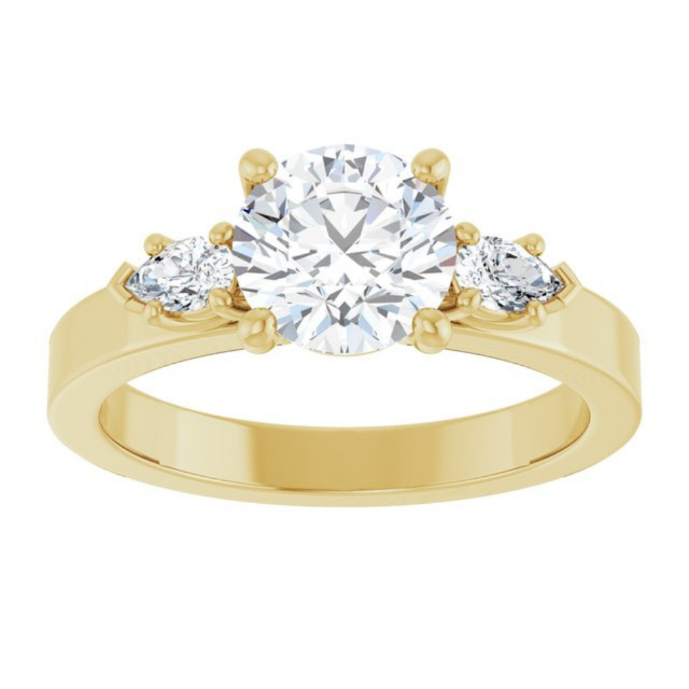 'Dahlia' Round & Pear Wide Band Trilogy Ring