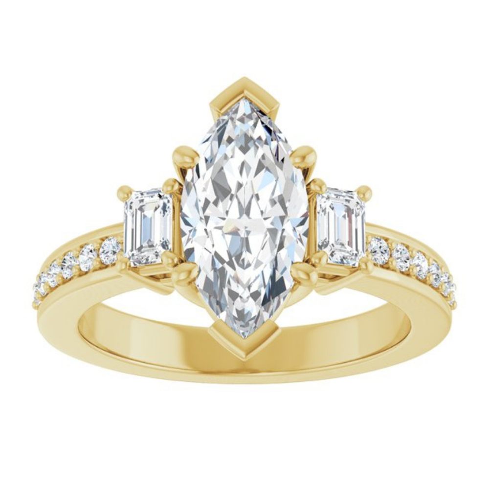 'Delphine' Marquise & Pear Side Stone Ring