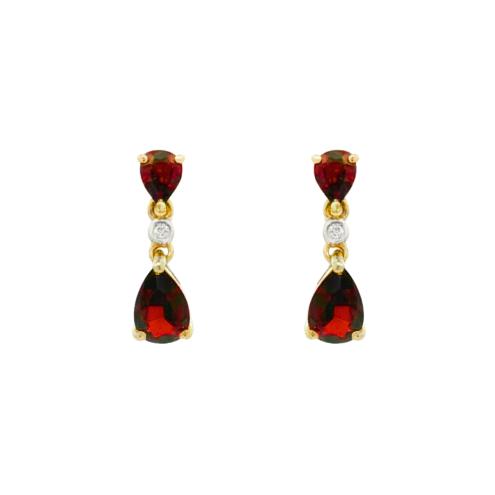 9k Yellow Gold Garnet & Diamond Earrings