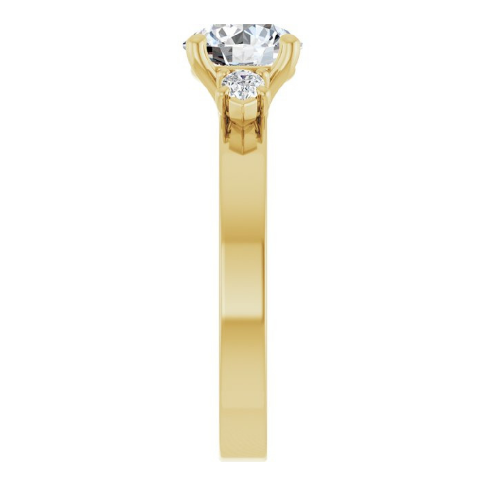'Dahlia' Round & Pear Wide Band Trilogy Ring