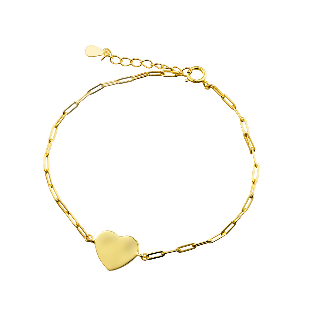Gold Plated Flat Heart & Paperclip Bracelet