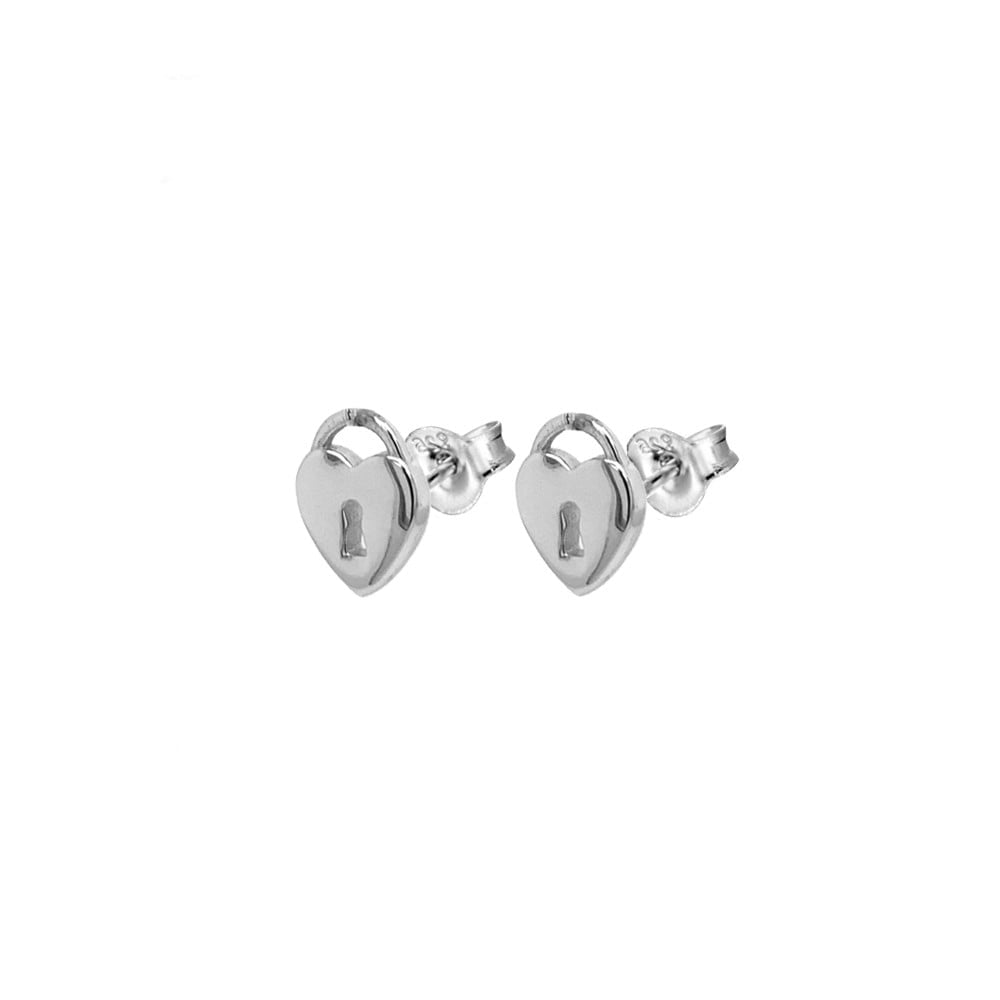 Sterling Silver Mini Padlock Heart Studs