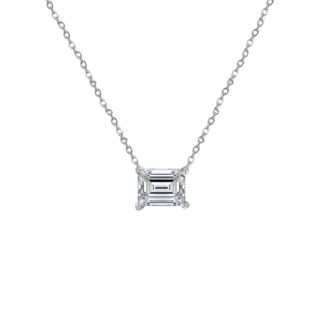 Sterling Silver 'Elegance' East West Emerald Cut Necklace