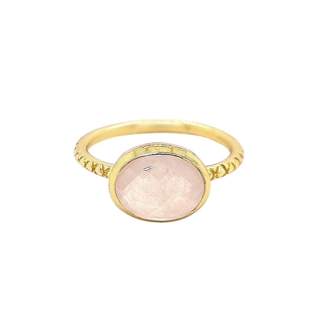 Gold Plated 'Carme' Rose Quartz Bezel Ring