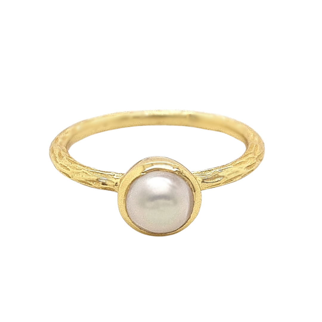 Gold Plated 'Ersa' Pearl Bezel Ring