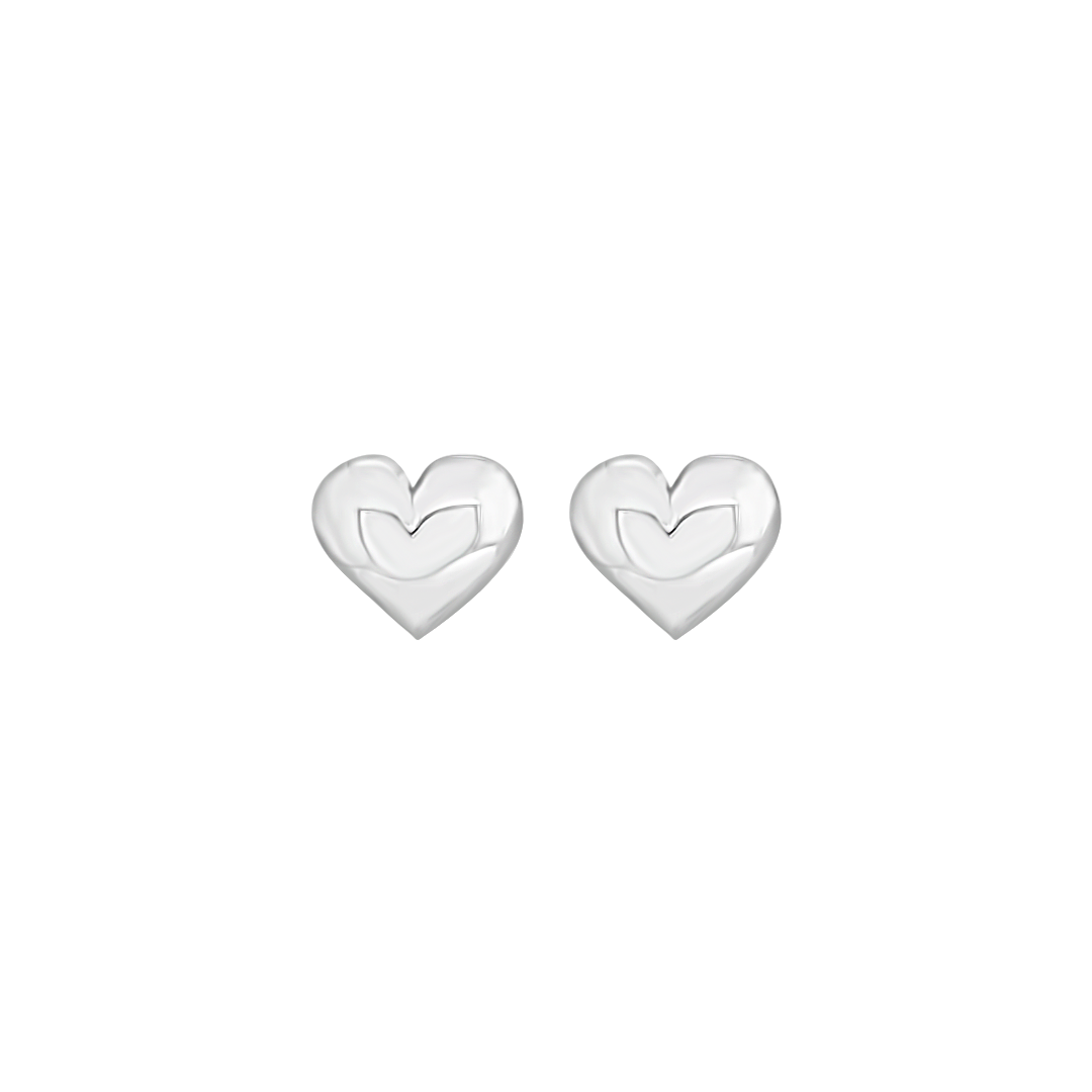 Sterling Silver Puff Heart Stud Earrings