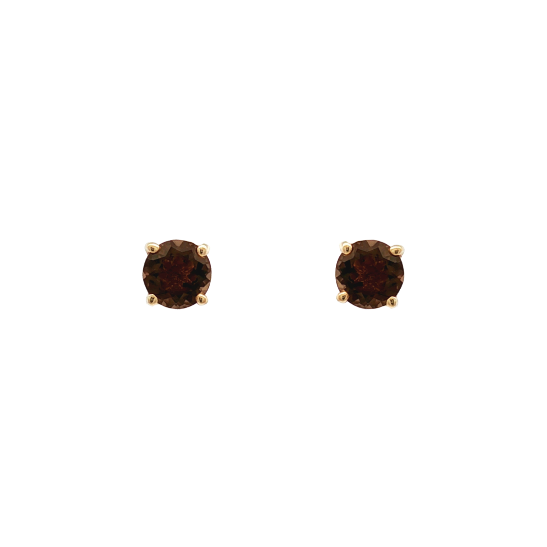 9k Yellow Gold 5mm Smokey Quartz Stud Earrings