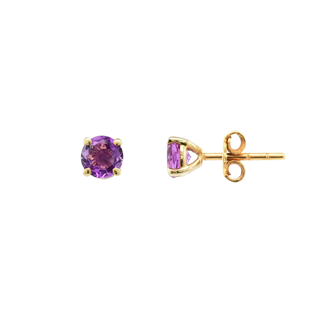 9k Yellow Gold 5mm Amethyst Stud Earrings