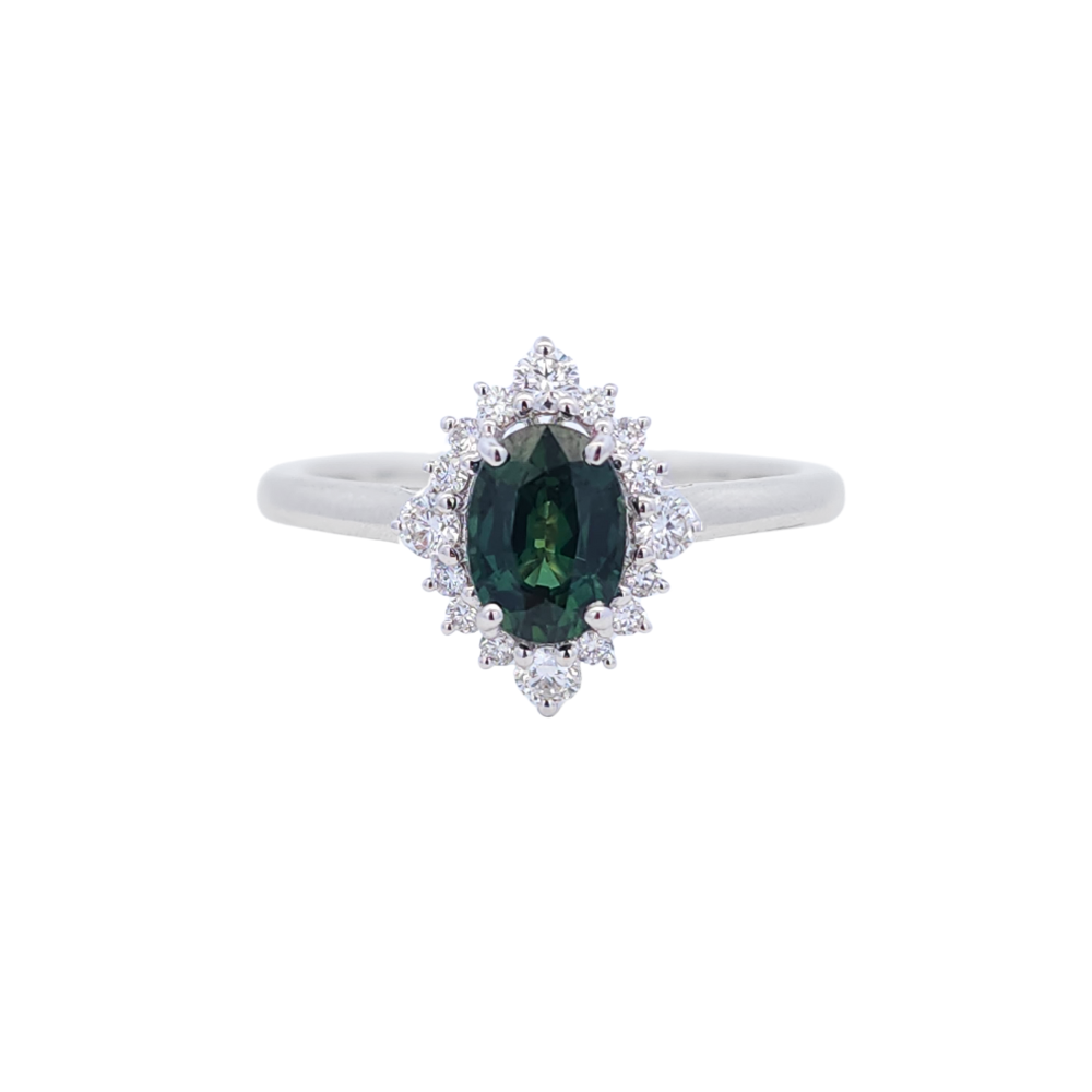 18k White Gold Sunrise Green Sapphire Ring