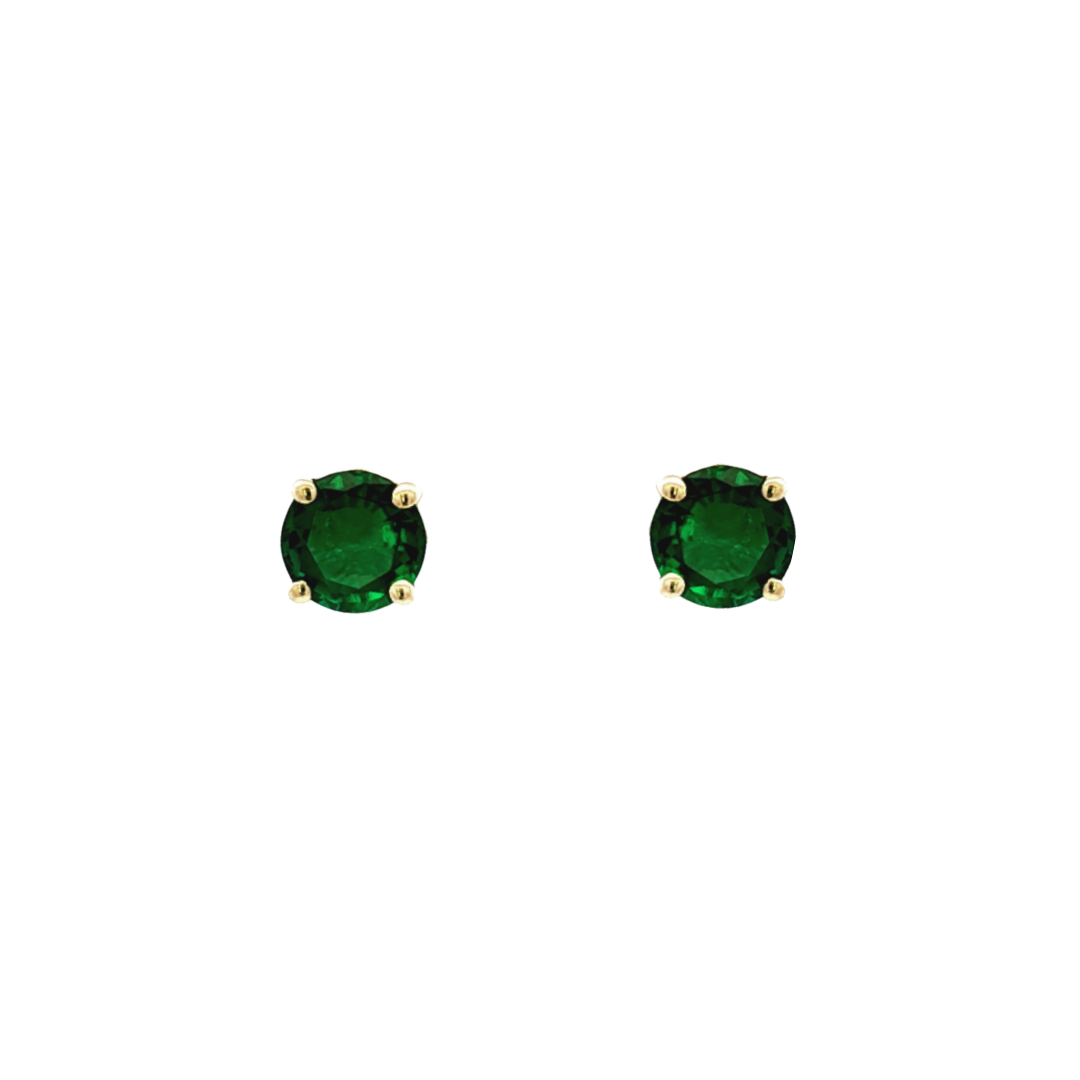 9k Yellow Gold 5mm Biron Emerald Stud Earrings