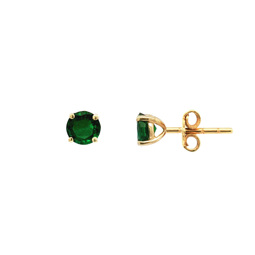 9k Yellow Gold 5mm Biron Emerald Stud Earrings