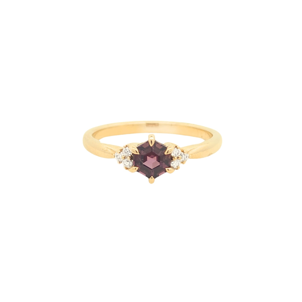 9k Yellow Gold Hexagon Spinel & Diamond Ring