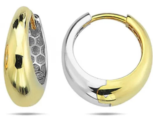 9k Yellow & White Gold Round Huggie Earrings