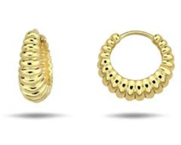 Yellow Gold Crossant Huggie Earrings
