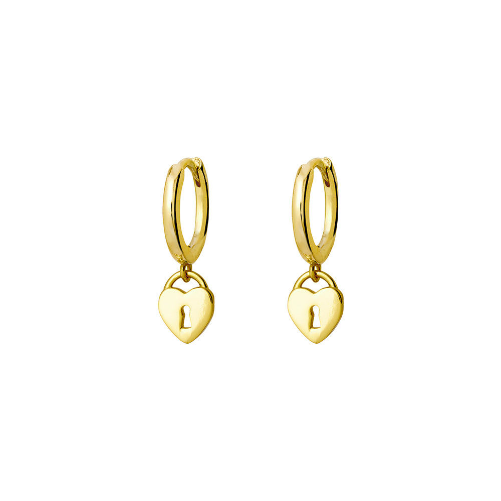 Gold Plated Heart Padlock Huggie Earrings