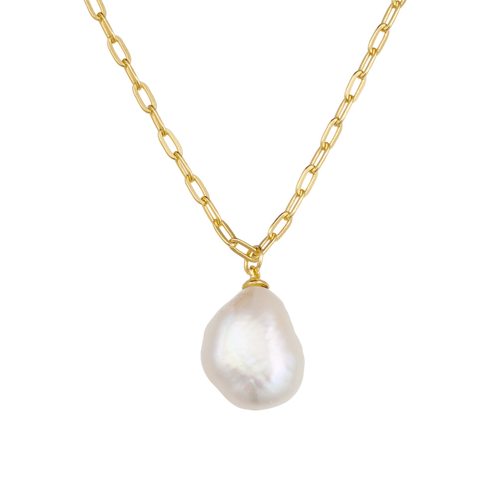 Gold Plated Petite Paperclip Link Chain with Freshwater Pearl Pendant