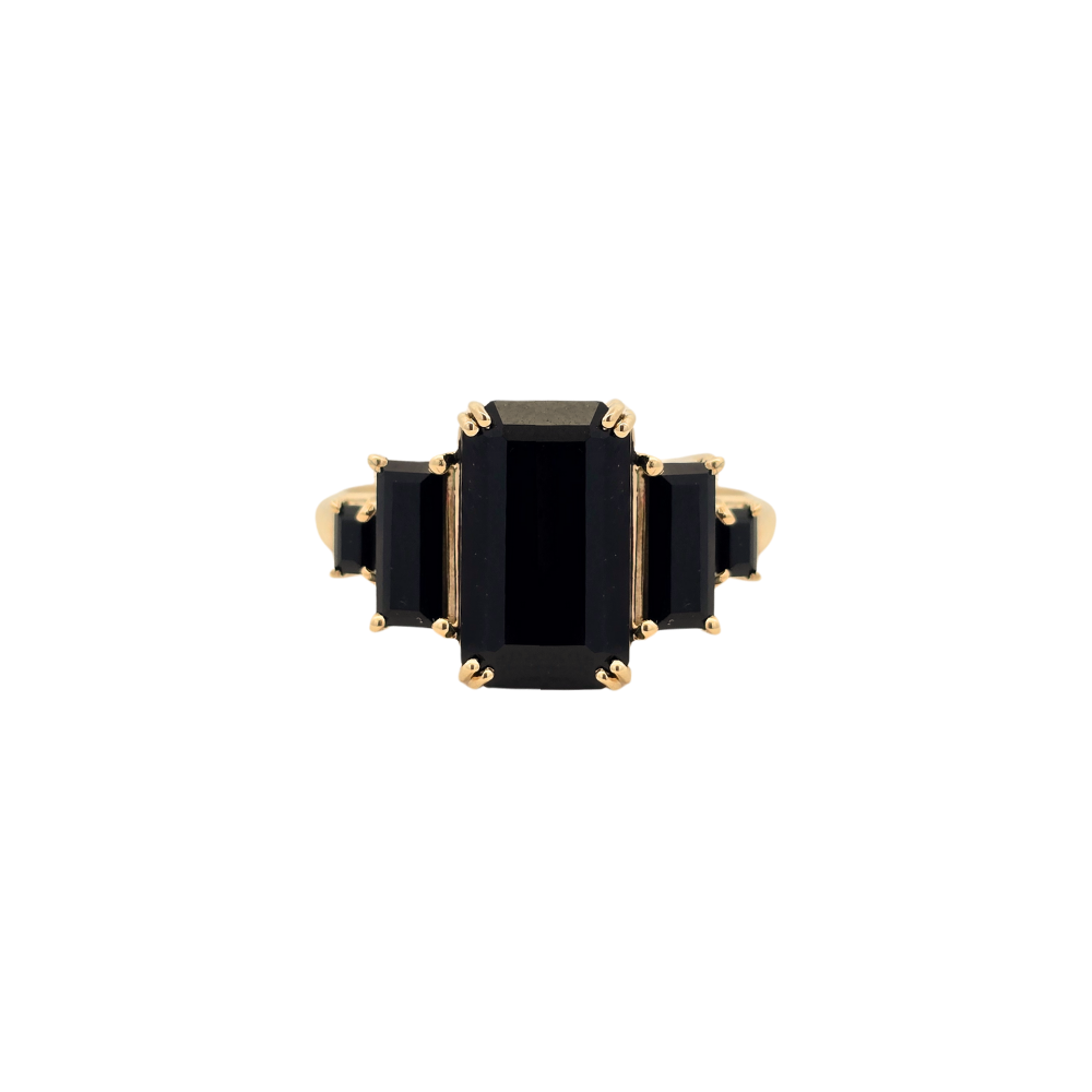 9k Yellow Gold 'Hera' Onyx 5 Stone Ring