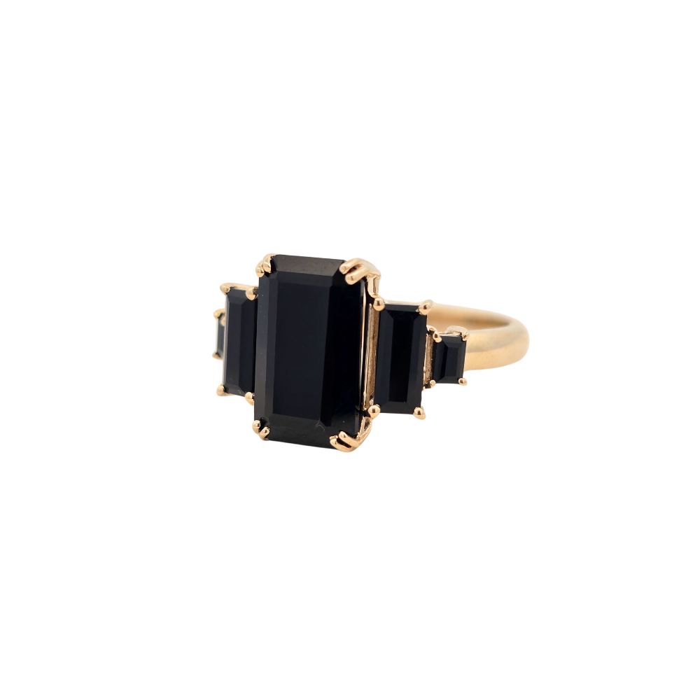 9k Yellow Gold 'Hera' Onyx 5 Stone Ring