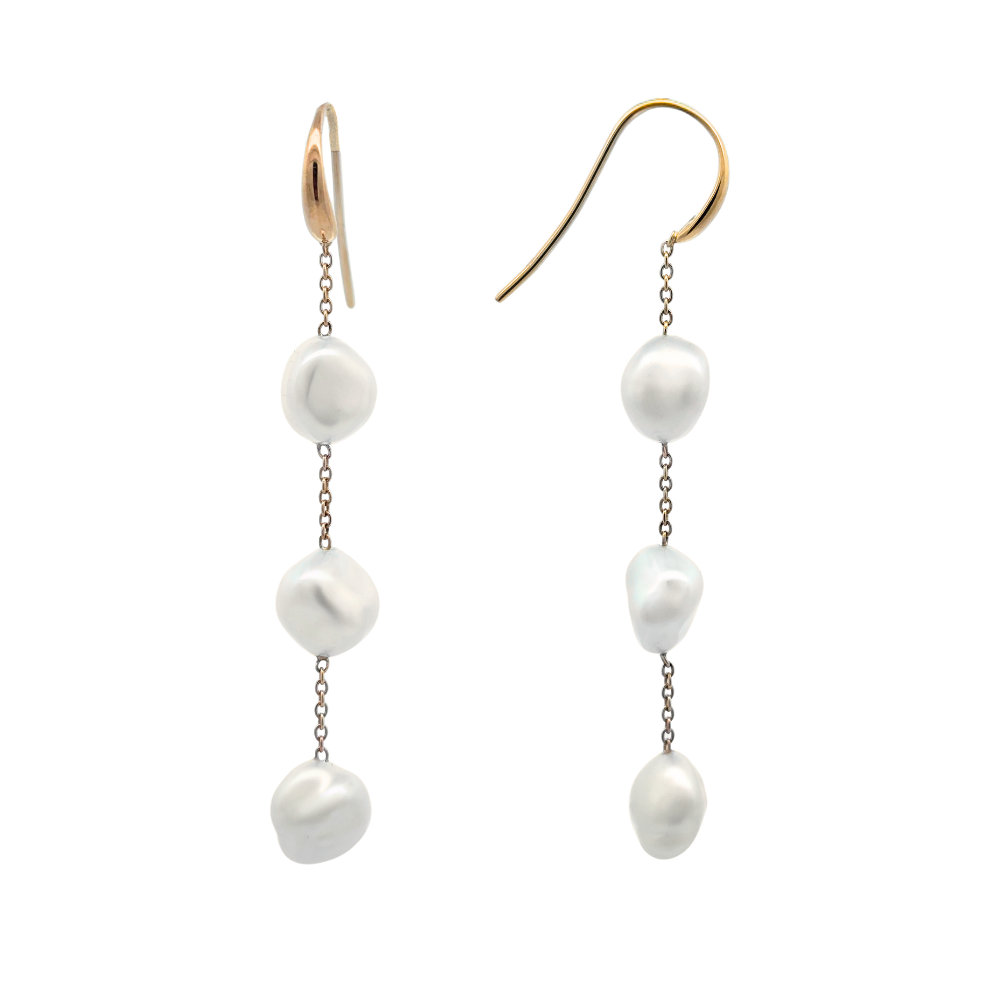 9k Yellow Gold Lumine Keshi Pearl Drop Hook Earrings