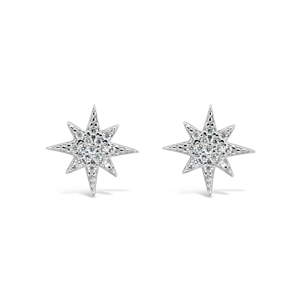 Sterling Silver CZ Star Stud Earrings
