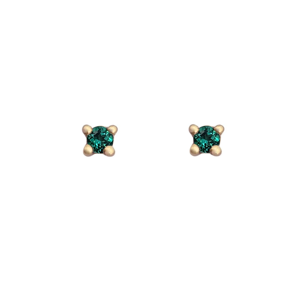 9k Yellow Gold 2mm Biron Emerald Stud Earrings