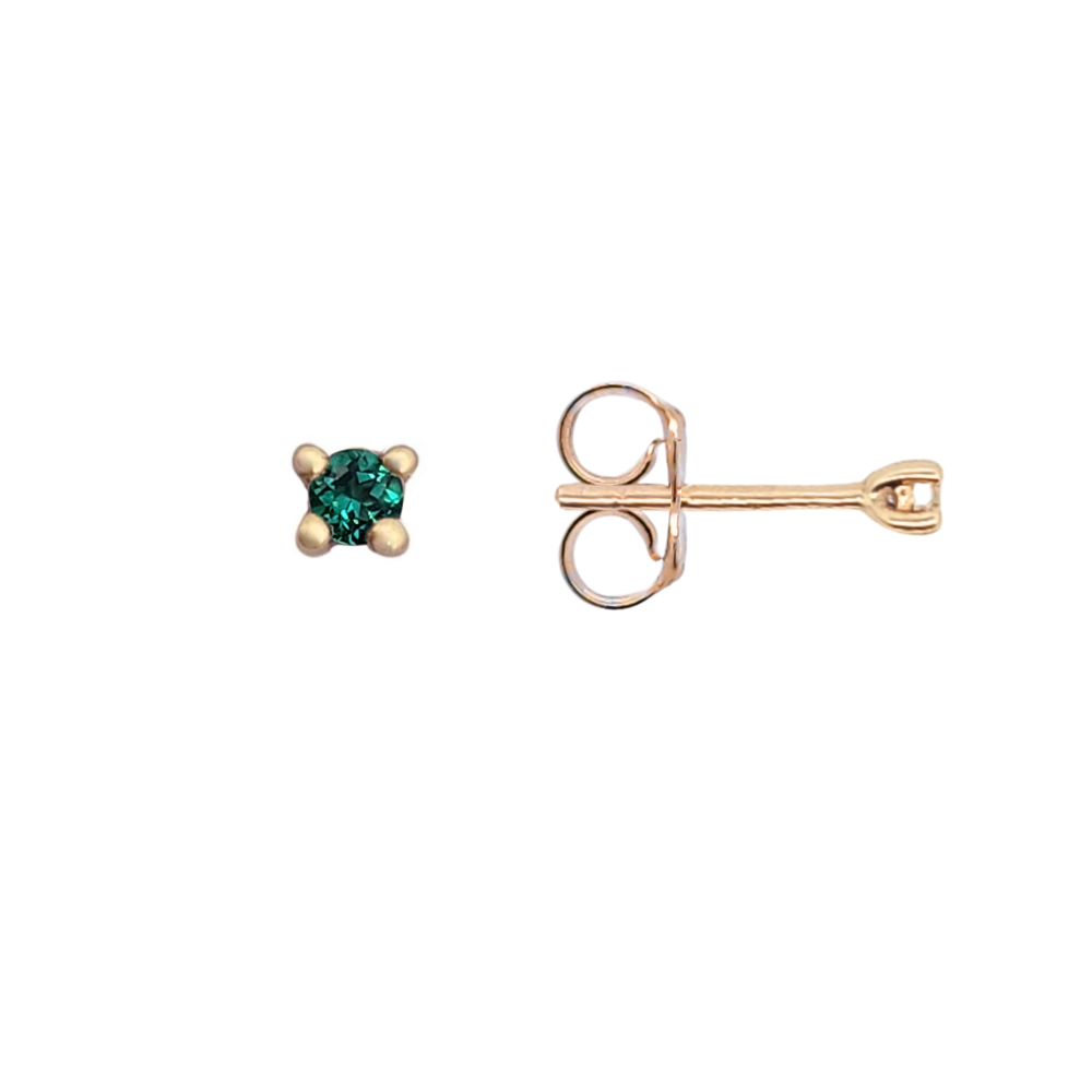 9k Yellow Gold 2mm Biron Emerald Stud Earrings
