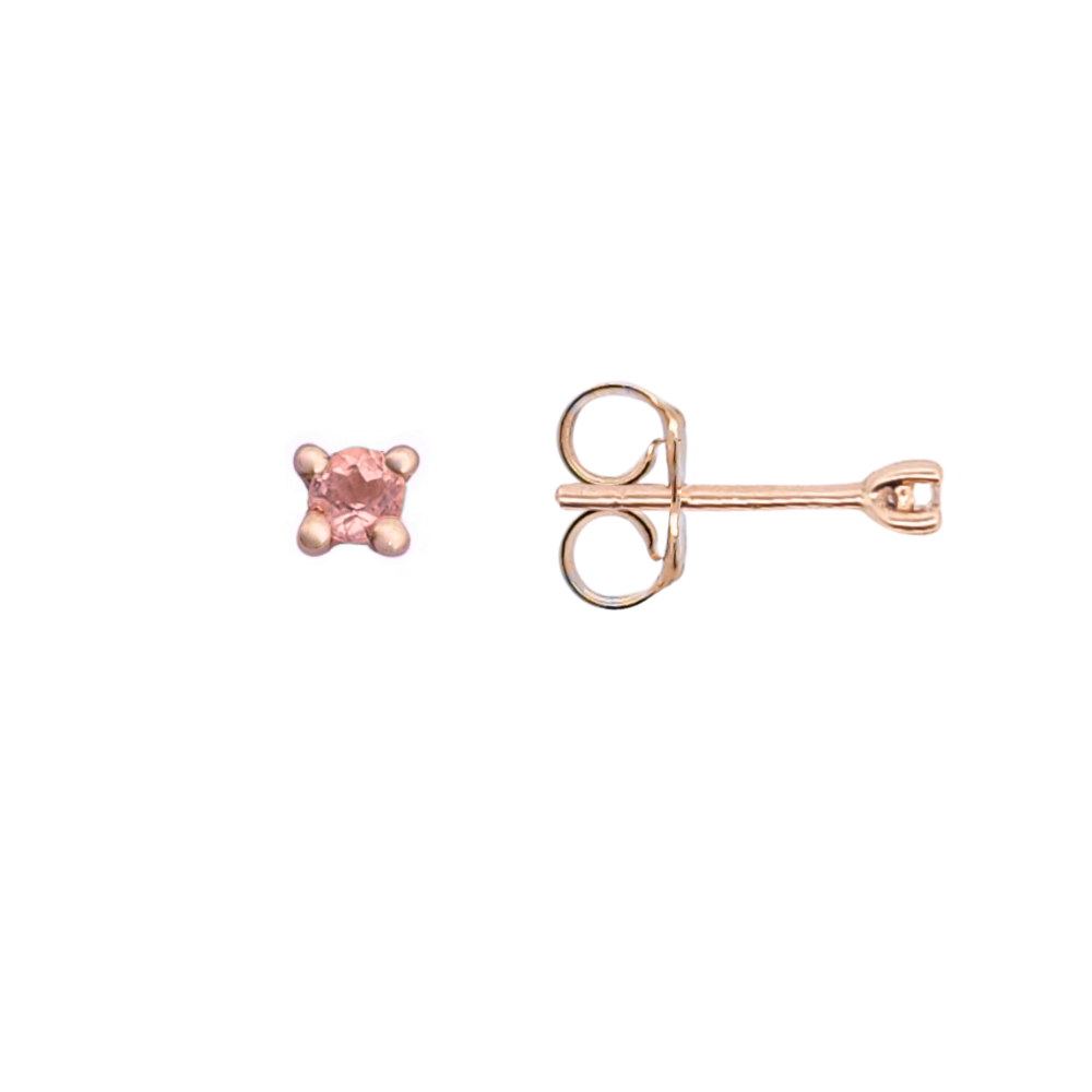 9k Rose Gold 2mm Pink Tourmaline Stud Earrings