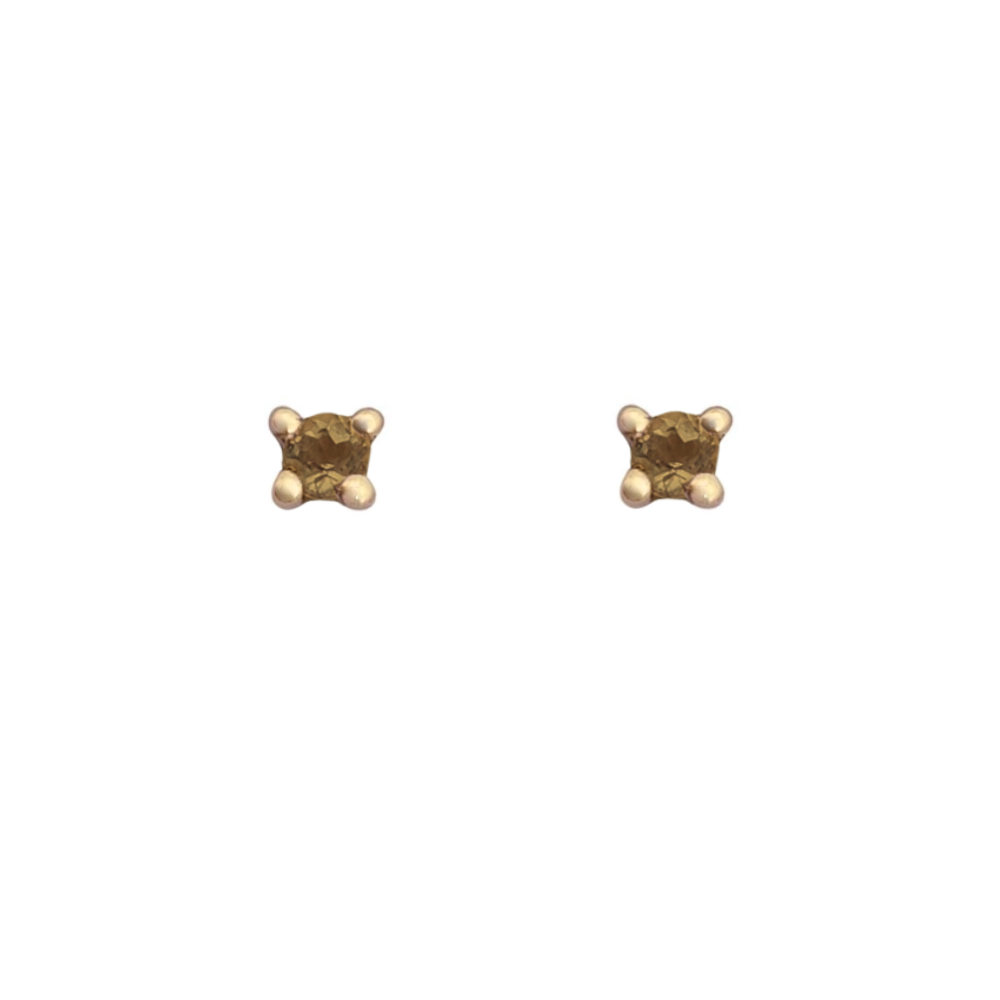 9k Yellow Gold 2mm Smokey Quartz Stud Earrings