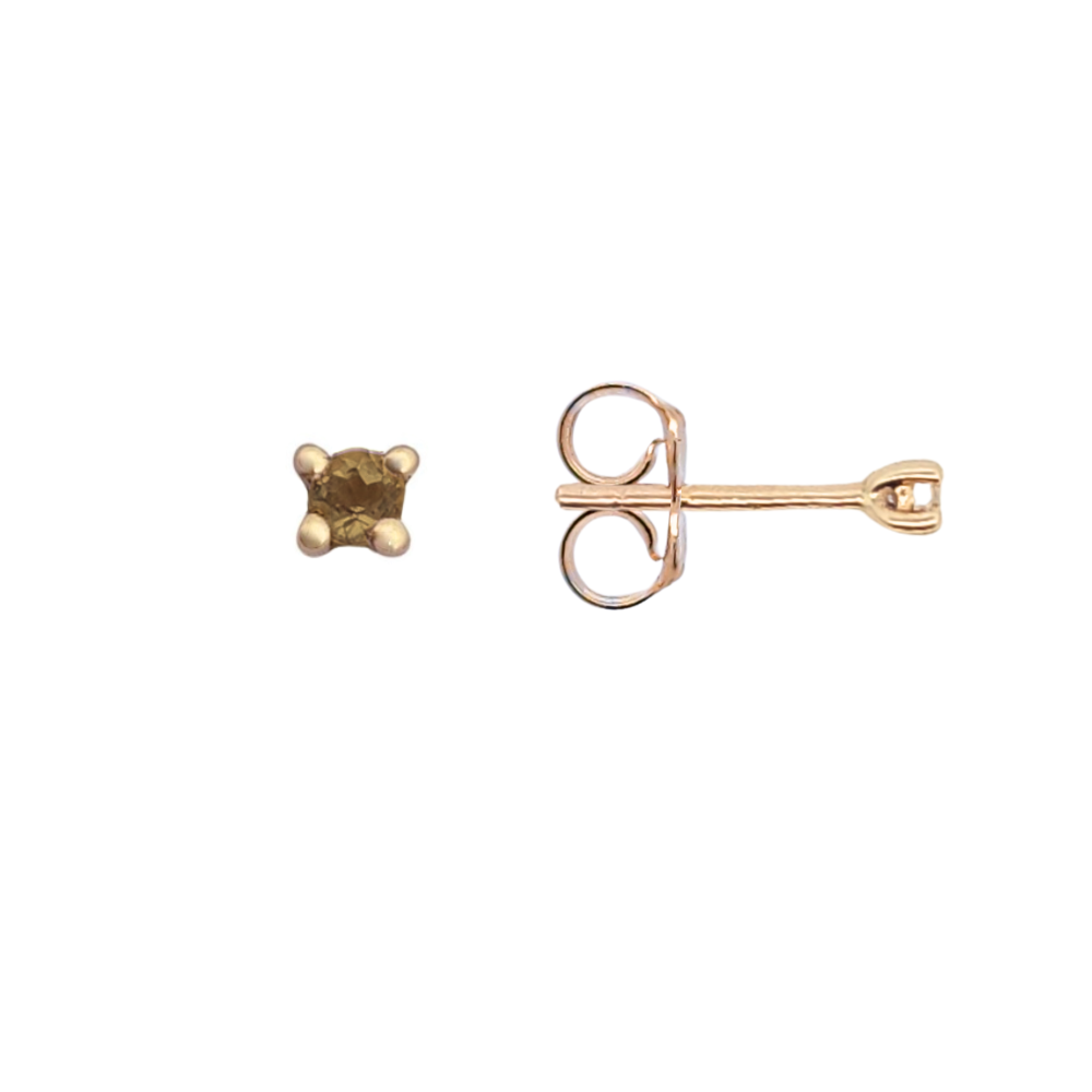 9k Yellow Gold 2mm Smokey Quartz Stud Earrings