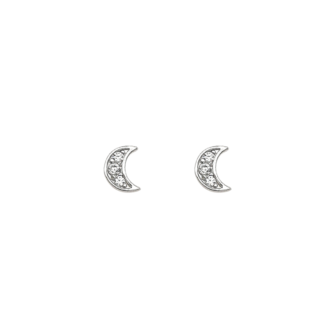 Sterling Silver 'Magical Moon' CZ Stud Earrings