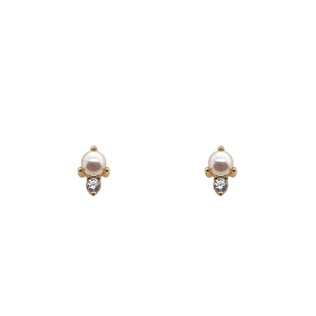 Gold Plated 'Horizon' Pearl & CZ Stud Earrings
