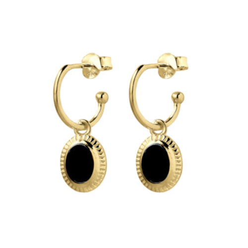 Gold Plated Black CZ Oval Hoop Earrings