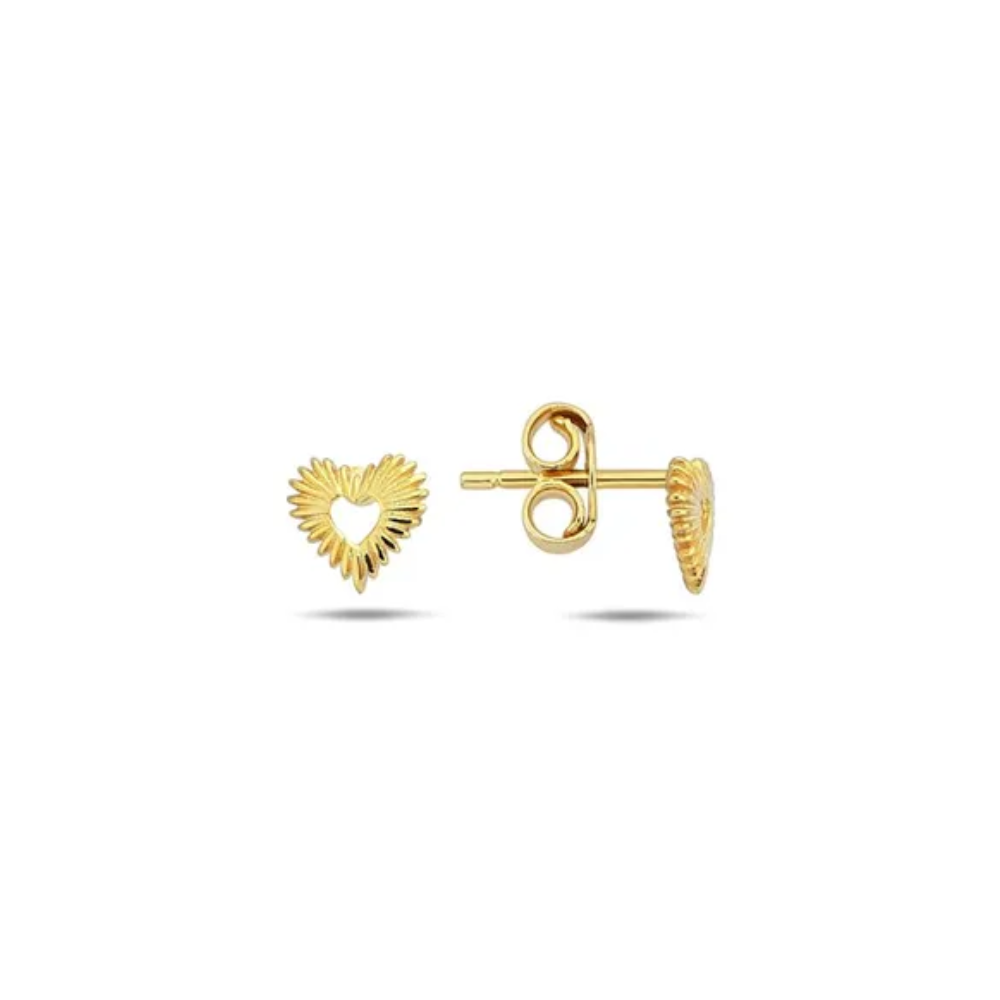 9k Yellow Gold Golden Heart Wings Stud Earrings