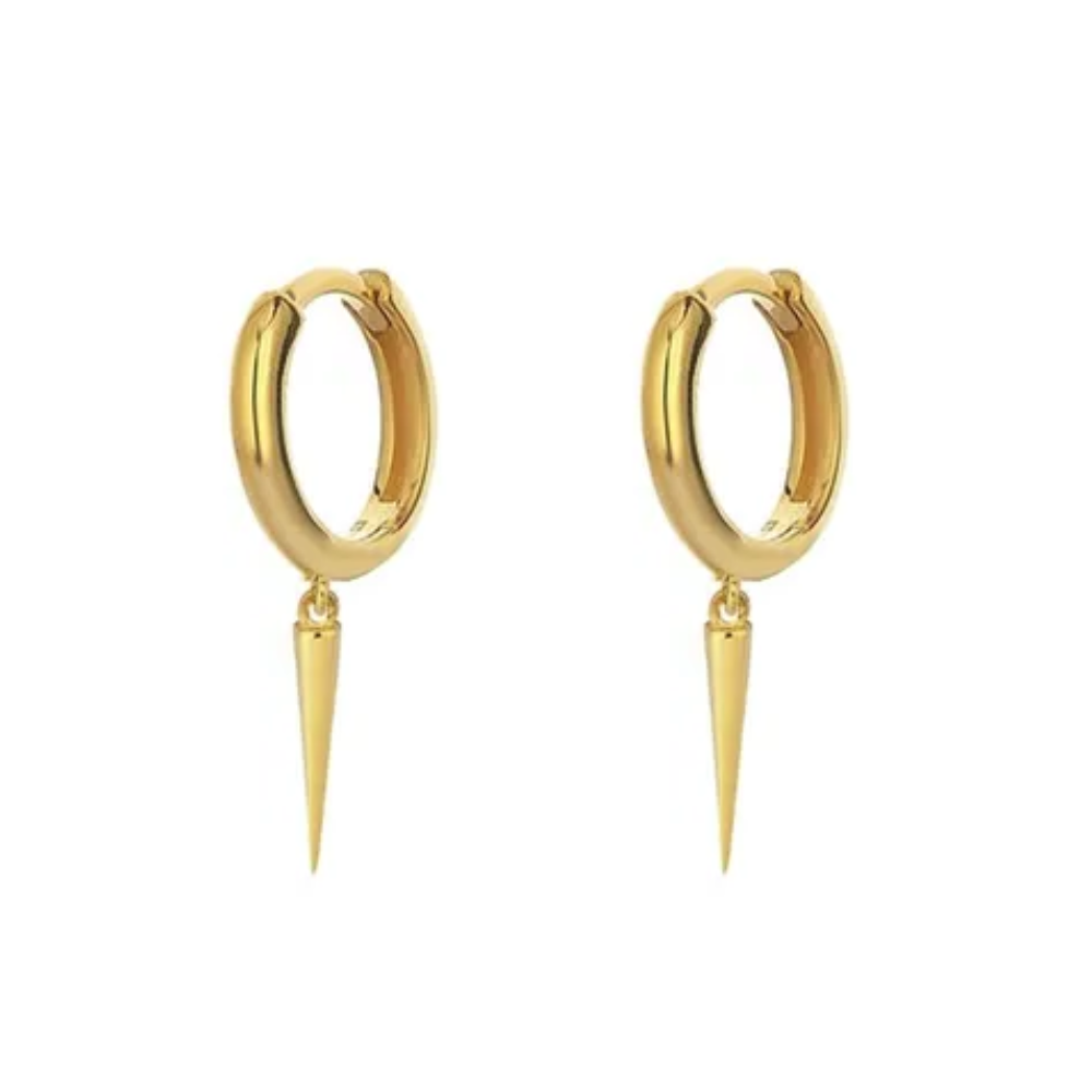 9k Yellow Gold Sleek Spike Huggie Earrings