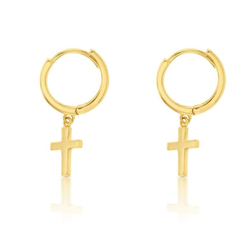9k Yellow Gold Divine Grace Cross Huggie Earrings