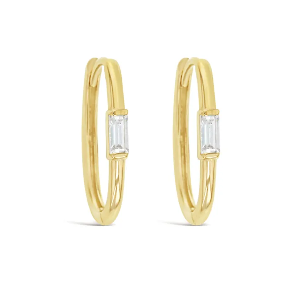 9k Yellow Gold Paperclip CZ Huggie Earrings