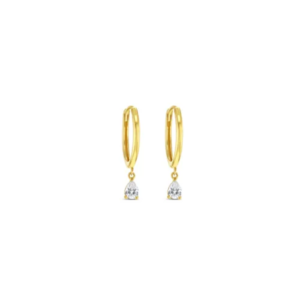 9k Yellow Gold CZ Huggie Drop Earrings
