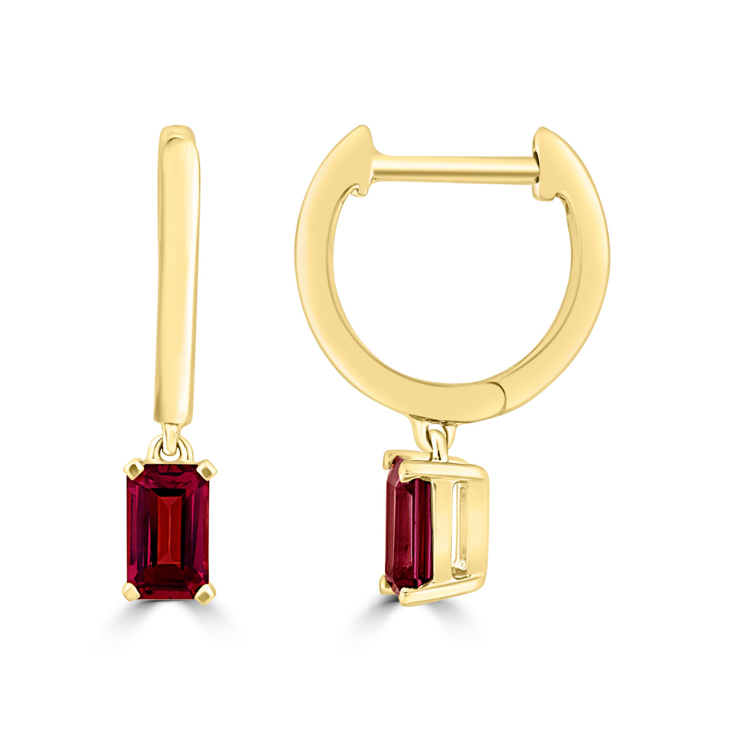 9k Yellow Gold Rhodolite Garnet Hoop Earrings