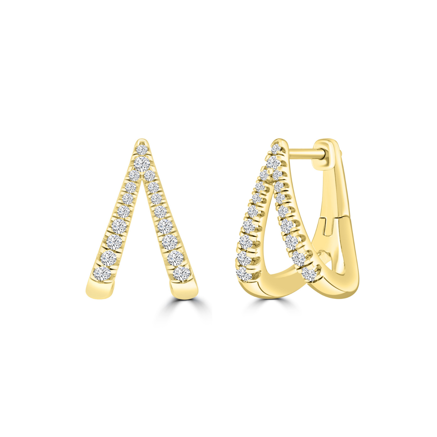 9k Yellow Gold Diamond Double Half Hoop Earrings