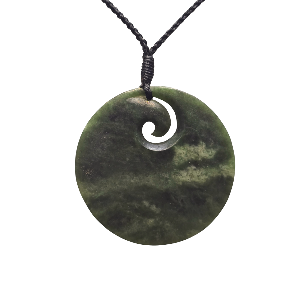 NZ Pounamu Circle Koru Pendant