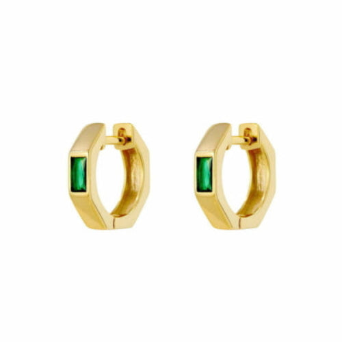 Gold Plated Geometric Emerald CZ Hoop Earrings